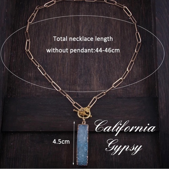 Gold Druzy Safety Pin Necklace - Picture 3 of 4